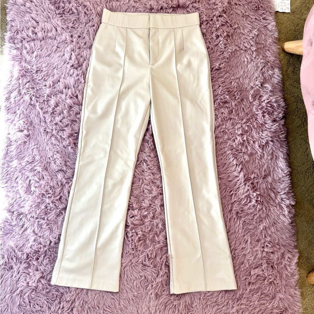 Zara Cream Women's Leather Faux Flare Ankle Pants Size Medium